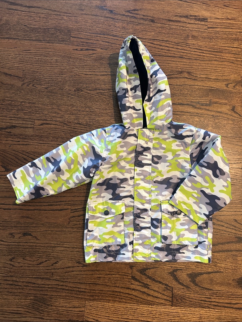 OshKosh B'gosh Camo Raincoat - Neon Green, Gray & White